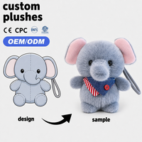 Porte-clés en peluche éléphant personnalisé en gros – Créez votre design – Pendentif éléphant gris mignon OEM ODM avec bandana pour cadeau enfant EN71 CE