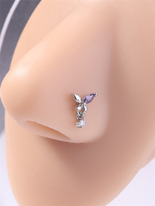 Anneaux de nez en forme de L avec pendentifs, motif papillon pour femmes et filles, en or avec zircon cubique, piercing de nez 20G, bijoux de piercing en gros - Product Image 2