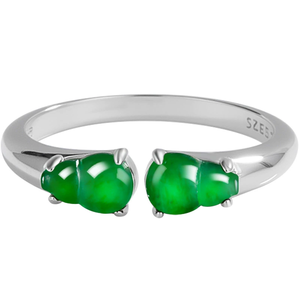 S925 <b>silver</b> set with natural A-grade jadeite double-cupola <b>emerald</b> ice-type jade <b>ring</b> for women, adjustable design - Product Image 5