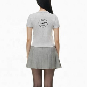 Camiseta de verano con logotipo personalizado a la moda para mujer, algodón de alta calidad, liso, poliéster, Spandex, liso, teñido, ajustado, estampado ancho, informal - Product Image 3