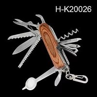 Couteau de poche multifonction 14-en-1 avec manche en bois, ciseaux, scie, tire-bouchon, ouvre-bouteille, OEM, cadeau de survie en plein air, camping