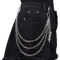 Chaîne de pantalon Yueli White Cross en argent tibétain à double anneau, chaîne de taille Hip Hop, accessoires décontractés pour jean