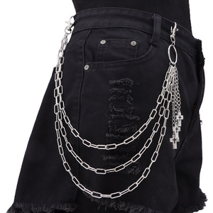 yueli <b>Cross</b> Pants Chain Tibetan <b>Silver</b> Double <b>Ring</b> Hip Hop Waist Chain Casual Denim Accessories - Product Image 2