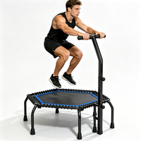Mini trampoline hexagonal avec barre de maintien réglable, trampoline de fitness d'intérieur pour adultes, idéal pour la maison, la gym et le yoga.