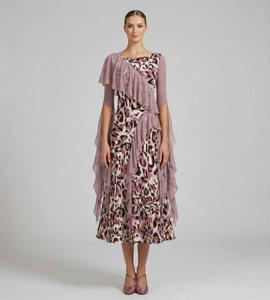 Vestido de Baile de Salón con Estampado de Leopardo, Chifón con Volantes, Asimétrico, Largo Midi para Mujer, Estilo Vintage Glamuroso para Competencia de Vals y <span class=keywords><strong>Tango</strong></span> - Product Image 4