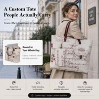 Sac fourre-tout en toile de coton naturel moyen imprimé sur mesure avec longue anse et motif lettres pour usage quotidien en extérieur, fabrication OEM