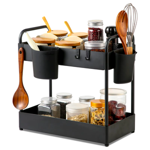 Двухуровневый пластиковый органайзер под раковину для ванной и кухни, полка для хранения шкафов с крючками для подвешенных чашек - Product Image 1