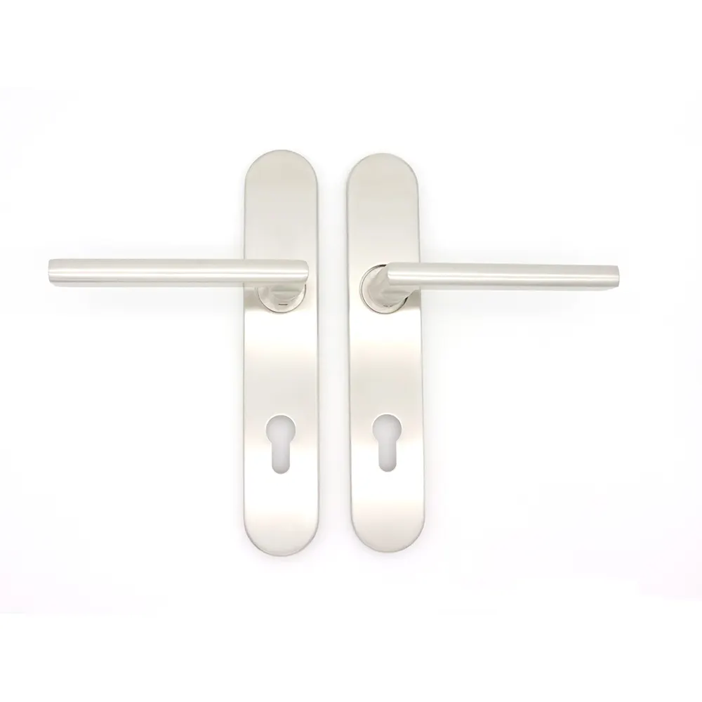 Modern Stainless Steel L Shape Solid Lever Door Handle With Oval Plate Of Euro Profile Keyhole For Hotel Office Villa Doors