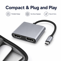 Convertidor Multipuerto USB-C a 2 Puertos HDMI de Aluminio, Compatible con Pantalla Extendida para Proyector, Cámara, Altavoz, HDTV, Computadora