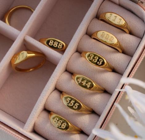 Wholesale 18K Gold Plated Angel Number 111 to 999 Stainless Steel Ring Tarnish Free Rings Jewelry Women
