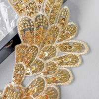 Applique de col brodée 3D perlée dorée, patch de décolleté à sequins pour la couture de vêtements africains, décoration pour Abaya et robe musulmane
