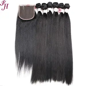 FH Customized Label Human Hair Six Pieces One Set Natural Black Raw Virgin Human Hair Bundles With Lace Closure