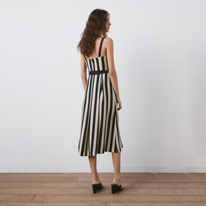 Abito Midi a Righe <span class=keywords><strong>con</strong></span> Cintura, Scollo Quadrato, Senza Maniche, Spalline Sottili, Chiusura Frontale <span class=keywords><strong>con</strong></span> Laccetti, per Feste Estive e Serate - Product Image 3