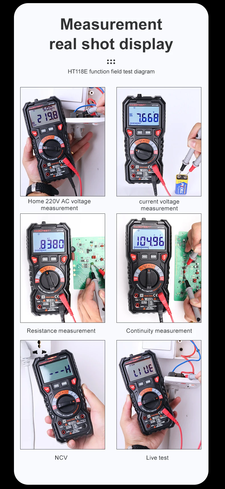 Big Multimeters HABOTEST HT118E 20000 Counts Resistance Black Digital Multimetro Multimeters