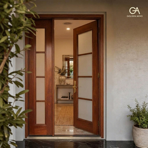 Puerta principal de entrada de madera maciza de estilo europeo moderno GA-26G con panel lateral de vidrio en miniatura. - Product Image 2