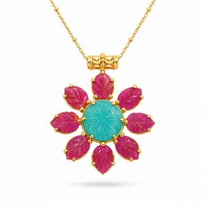 Wholesale Hand Carved Leaf Jade Stone Flower Pendant Necklace Solid Brass 18k Gold Plated Beaded <b>Chain</b> Women Statement Jewelry - Product Image 2