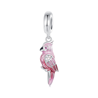 Pendentifs en argent sterling 925 en forme de perroquet rose, breloques mignonnes en forme d'oiseau, perles pour femmes, accessoires originaux pour bracelets et colliers DIY BSC971