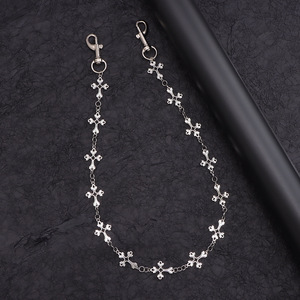 European Style Metal Cross Waist <b>Chain</b> For Men Hip Hop Fashion Accessory Tibetan Silver Single Layer D Ring Design Daily Wear - Product Image 4