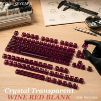 Fynmi Crystal Wine Red Blank Transparent 30% Shine Through MDA Keycaps ANSI/ISO Layout 122 Keys Full Size Keycaps