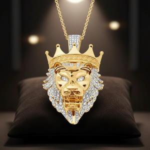 Roaring Lion Crowned Head Diamond Pendant. - Product Image 3