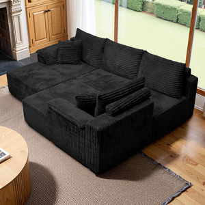 Modern Black Corduroy U Shaped Sectional Set <b>Large</b> Modular Cloud with Dual Chaise <b>for</b> Living Room Villa Furniture - Product Image 3