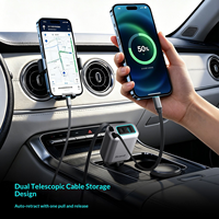Chargeur de voiture rétractable haute puissance 129W à moule privé, 4 ports, charge rapide 3.0A, câble double 80cm, PPS PD 45W pour téléphone