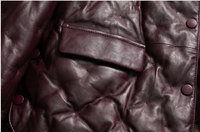 Veste en cuir d'agneau bordeaux de luxe avec col en fourrure de vison, doudoune matelassée pour femmes