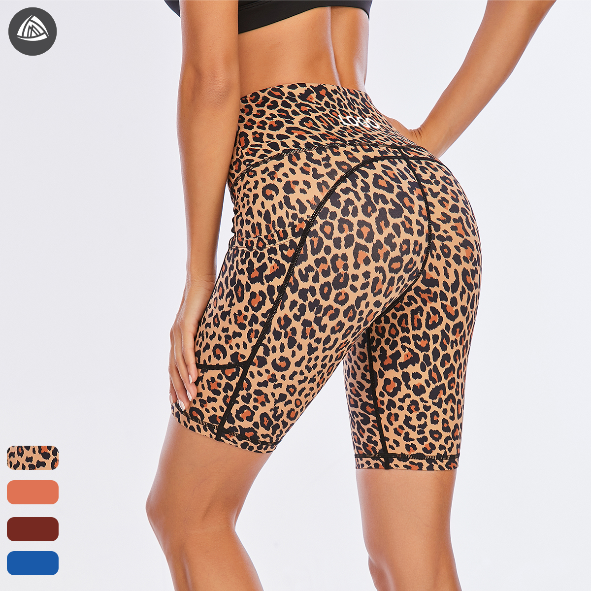 IN STOCK Sublimation Activewear Leopard Print High Waist Bike Shorts Womens Workout Biker Shorts With Pockets