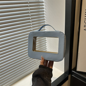 Portable <b>Makeup</b> <b>Box</b> Case Square Transparent Pu Leather Clear Cosmetic Pvc <b>Makeup</b> Bag Pouch for Travel Toiletries Storage - Product Image 2