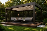 Pergola motorisée à lames orientables en aluminium avec capteur de pluie, LED étanche, revêtement poudré, design nature, usine OEM