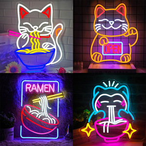 Luz LED con forma de gato de neón para restaurantes de ramen japoneses, luz ambiental USB, gato de la suerte, letrero luminoso de gran venta en TEMU - Product Image 1