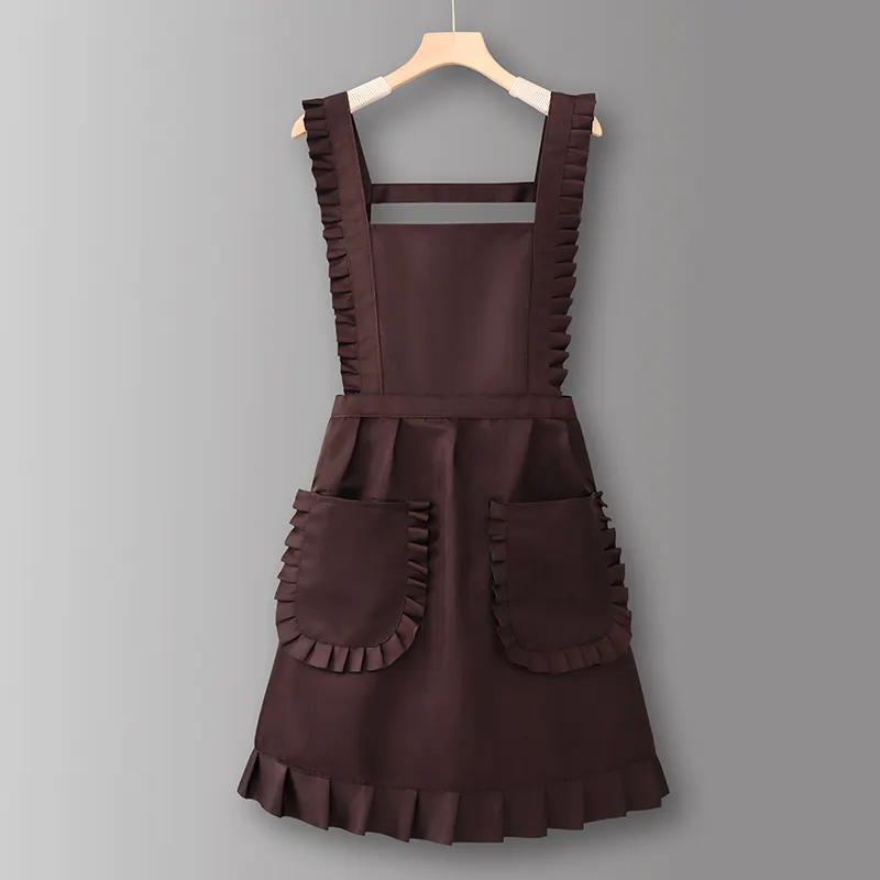 Custom japanese red and black bib apron dress with black stitching for women