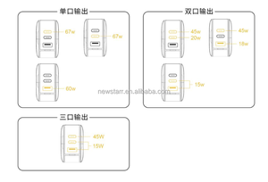Phổ 67W gan tường sạc QC3.0 <span class=keywords><strong>USB</strong></span>-C 2-Port PD sạc nhanh có thể gập lại thiết kế cho điện thoại di động máy tính xách tay adapter có thể thay đổi - Product Image 4