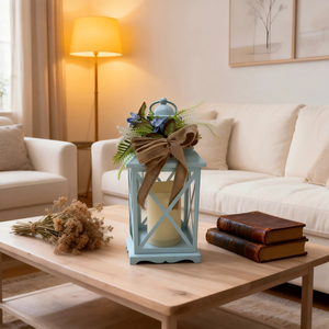 Lanterne à vent bleu pastel <span class=keywords><strong>rustique</strong></span> avec embellissement floral, lanterne à bougie suspendue pour la décoration de la maison, du jardin et du patio - Product Image 5