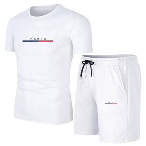 High Quality Custom Logo Casual <b>Knitted</b> Solid Men's Summer <b>Set</b> with White Shirt and Red Shorts 100% Cotton Quick Dry - Product Image 1