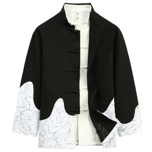 Nouveau <span class=keywords><strong>costume</strong></span> Tang pour hommes pour le printemps et l'automne manteau modifié de <span class=keywords><strong>style</strong></span> chinois noir blanc couleur bloquée vêtements traditionnels chinois - Product Image 6