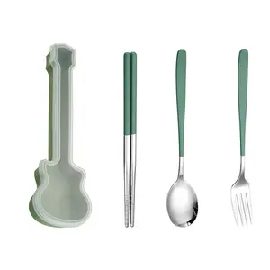 Utensílios de viagem, conjunto de talheres de aço inoxidável 4 peças, porta-louças reutilizáveis, garfo e colher, pauzinhos e estojo, acampamento portátil