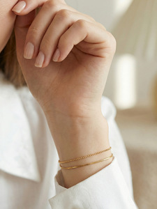 Two-Piece <b>Set</b> Twisted Texture Open <b>Bangle</b> & Mini Ball Bead Chain Stack Bracelet - Product Image 2