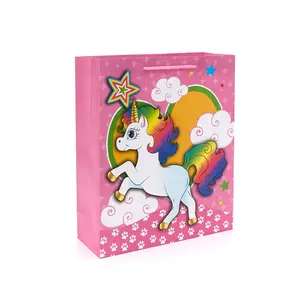 Mini sac cadeau en papier Kraft avec licorne rose recyclé pour bébé et enfant