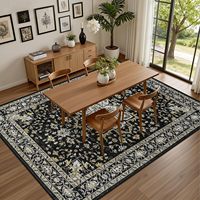 Tapis vintage bohème floral 8x10 noir et or, doux, résistant aux taches, lavable, antidérapant, pour salle à manger, chambre d'enfant, couloir, décoration intérieure