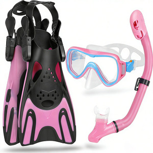 Kit de Snorkel para Niños, Máscara de Silicona Rosa, Aletas, Snorkel Antivaho, Equipo de Buceo - Product Image 1