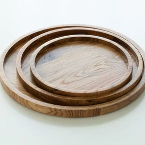 Bandeja Redonda Grande de Madera Pulida Ecológica de Alta Calidad con Asa, Diseño Moderno para Servir Alimentos, Bodas, Diwali y Fiestas - Product Image 1