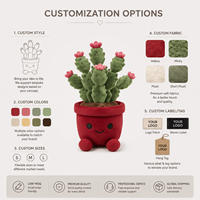 Peluche personnalisée en forme de cactus fleuri en pot, jouet en peluche doux, personnage botanique, cadeau de vacances, décoration intérieure, faible MOQ, OEM, plantes