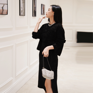 Venta al por mayor de fábrica de prendas de punto, conjunto de 2 piezas, suéter de mujer, falda y top, conjunto informal de Falda de punto para mujer - Product Image 3