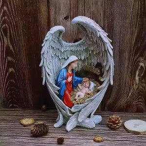 Statua del <span class=keywords><strong>presepe</strong></span> artigianale in resina statuetta madre maria Baby gesus angelo ala-elegante scena realizzata maria e gesì - Product Image 2