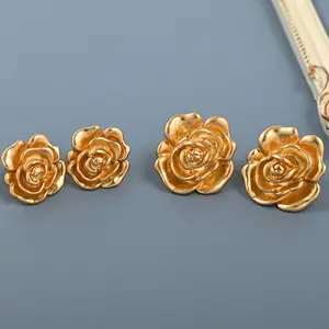 Light Luxury Hong Kong Style French Vintage Metal Rose Earrings gold plated earrings