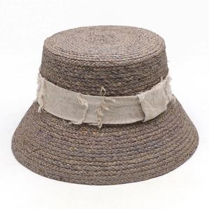 Chapeau de soleil tendance personnalisé en raphia naturel, forme bob avec ruban effiloché, pour femmes, protection solaire estivale - Product Image 5