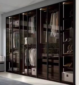 تصاميم غرف ملابس عصرية بأبواب زجاجية وأدراج تخزين بإضاءة ليد لأثاث غرف النوم وخزائن زجاجية - Product Image 5