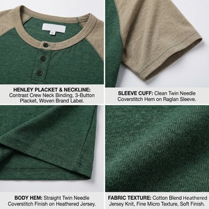 Camisetas personalizadas de cuello redondo para hombre, estilo vintage con bloques de color, manga corta raglán, corte holgado, 100% algodón, estilo urbano, camiseta básica. - Product Image 2