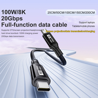 Kabel USB3.2 Gen2x2 Tipe-C ke Tipe-C 100W, Transfer Data 20Gbps, Pengisian Cepat 5A, Video 8K60Hz untuk Laptop/Ponsel/PC/Kamera